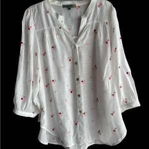 Elegant White Blouse with Red heart Details